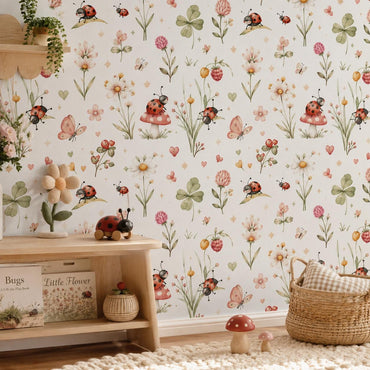 Ladybug Wallpaper: Floral Nursery Wall Mural