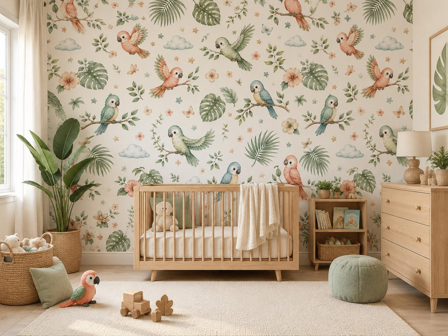 Parrot Wallpaper: Tropical Bird Nursery Mural