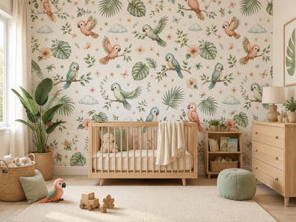 Parrot Wallpaper: Tropical Bird Nursery Mural