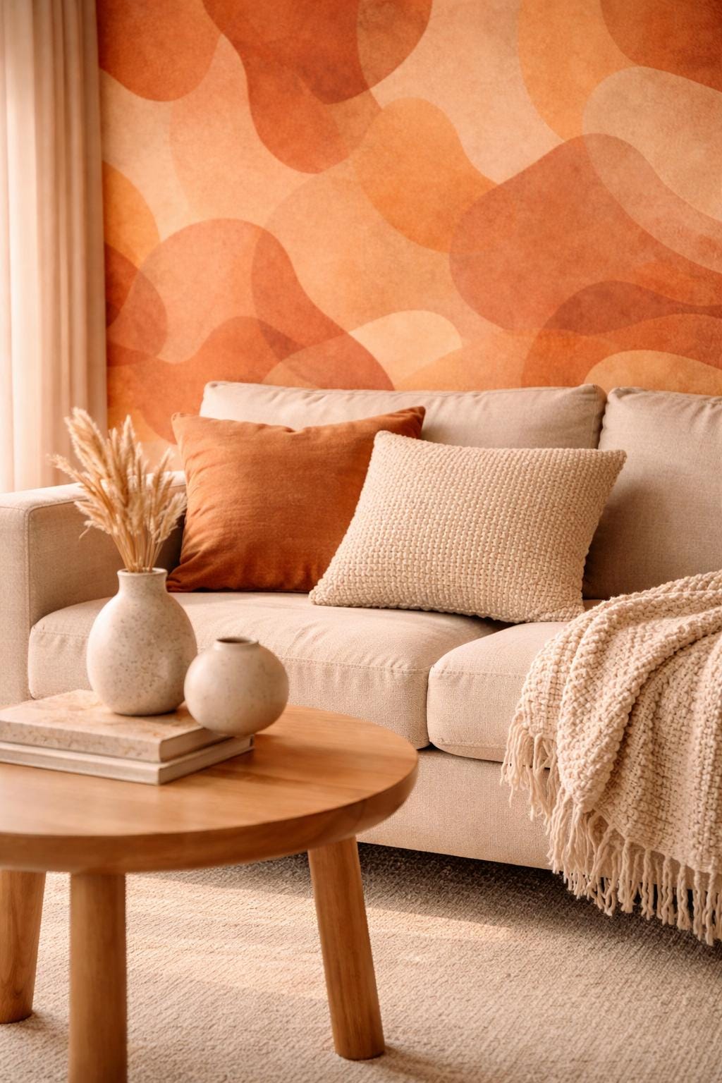 Terracotta Abstract Wallpaper: Warm Boho Wall Mural