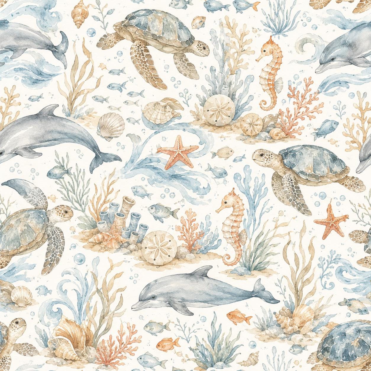 Seaside Animal Wallpaper Coastal Blue Nursery Wall Mural
