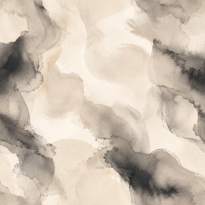 Ivory Ink Wash Wallpaper: Soft Black Abstract Wall Mural