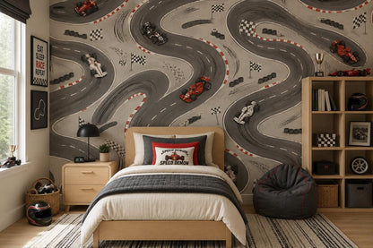 Kids Race Car Wallpaper: Racing Track Wall Mural for Boys Room