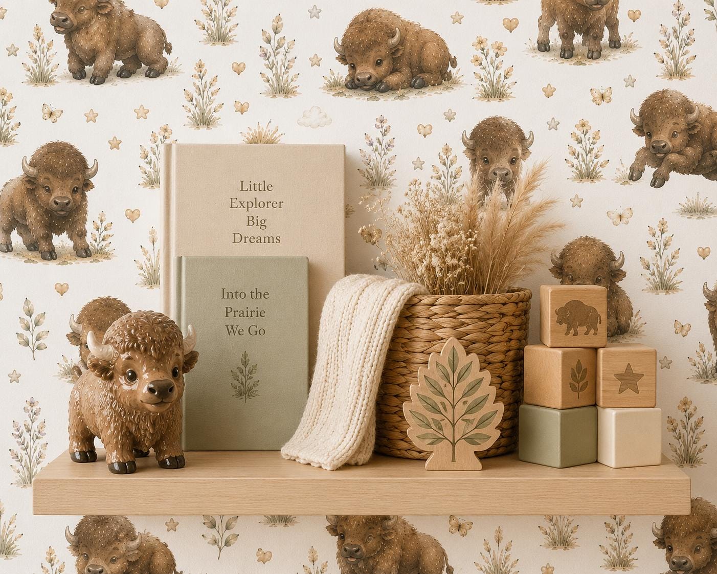 Bison Prairie Wallpaper: Western Animal Nursery Wall Mural