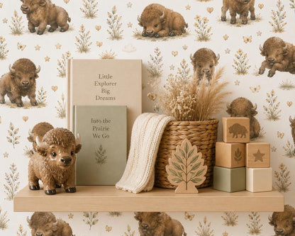 Bison Prairie Wallpaper: Western Animal Nursery Wall Mural