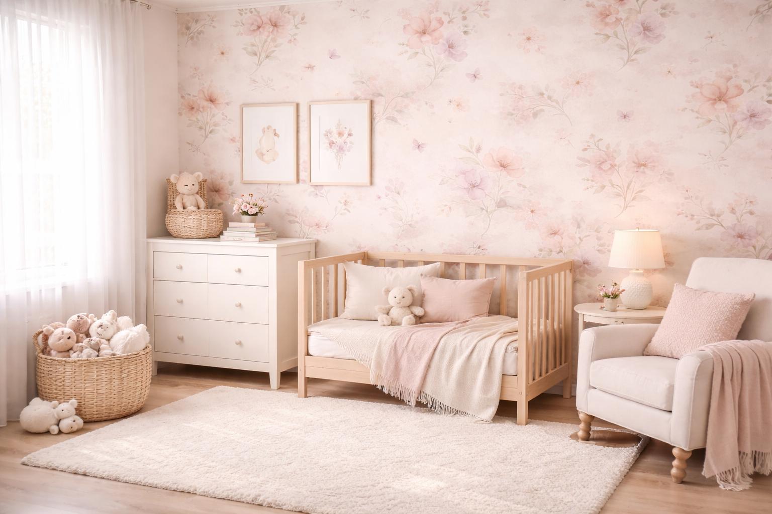Blush Floral Wallpaper: Soft Fairy Nursery Wall Mural
