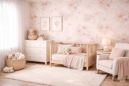 Blush Floral Wallpaper: Soft Fairy Nursery Wall Mural