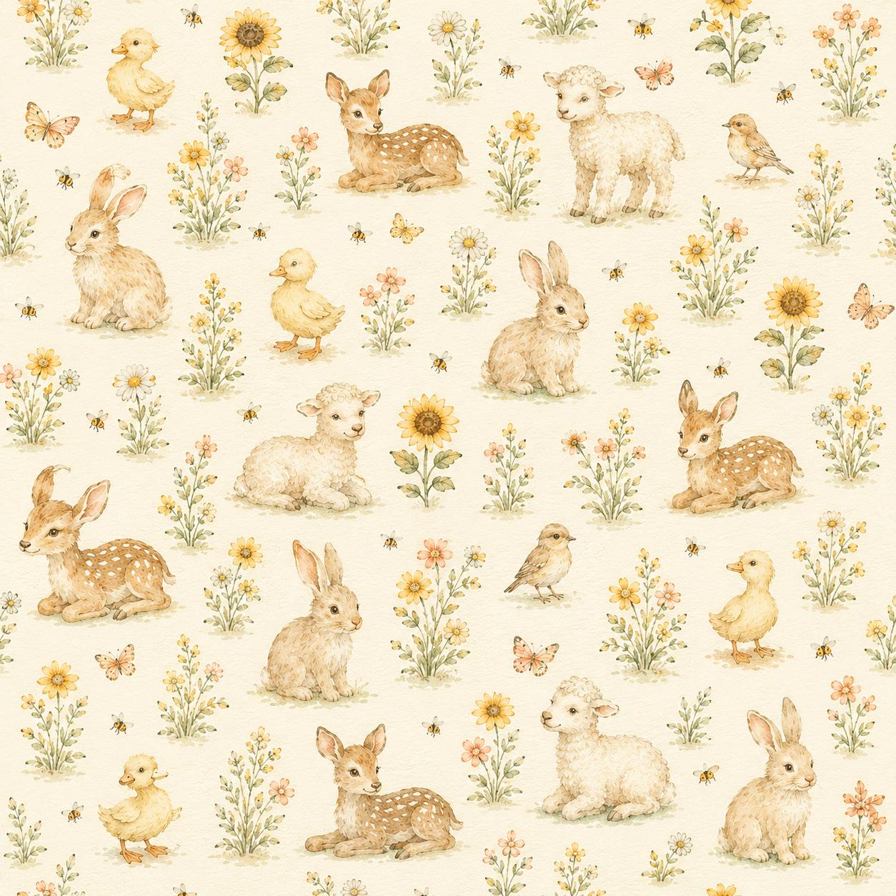 Sunny Meadow Animal Wallpaper: Cheerful Nursery Wall Mural