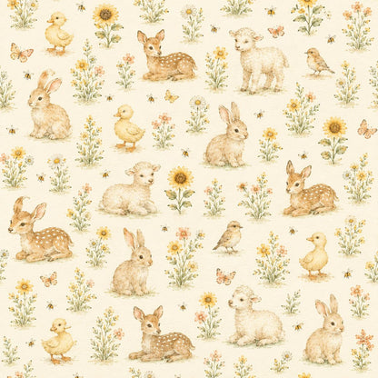 Sunny Meadow Animal Wallpaper: Cheerful Nursery Wall Mural