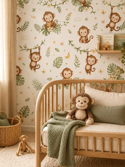 Monkey Jungle Wallpaper: Tropical Animal Nursery Wall Mural