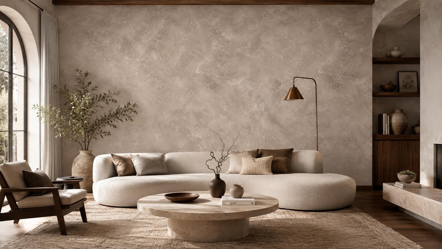 Warm Mink Plaster Wallpaper: Soft Taupe Textured Wall Mural
