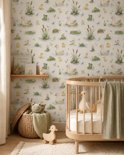 Duck Pond Wallpaper: Baby Ducks Nursery Mural