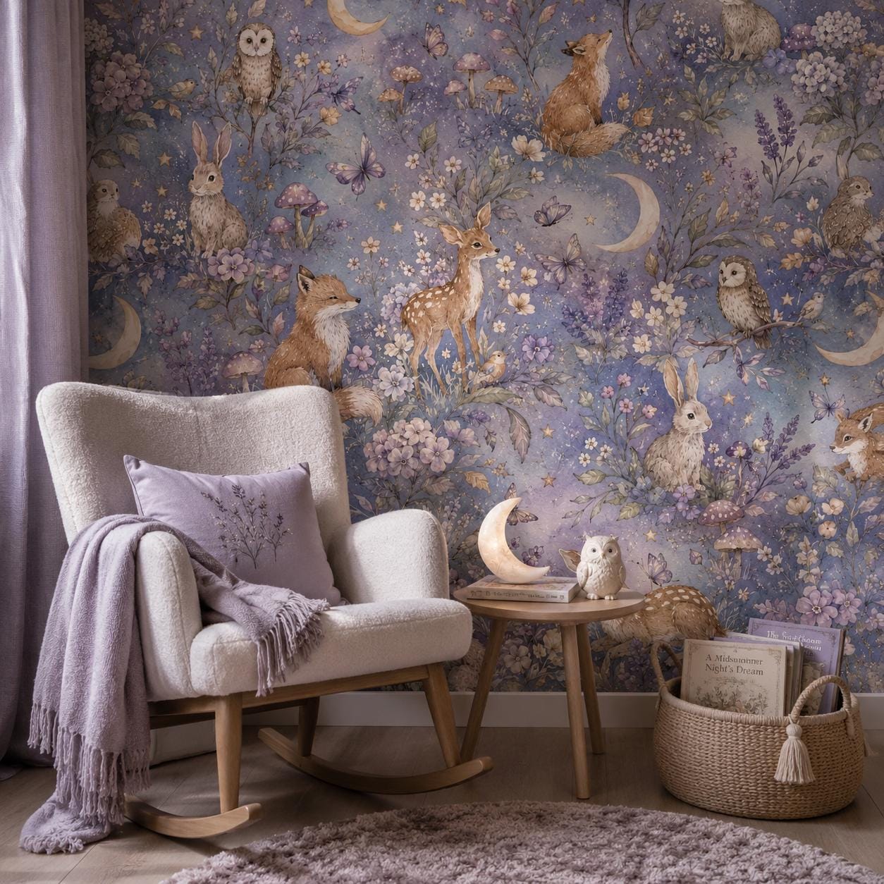Moon Garden Animal Wallpaper: Dreamy Nursery Wall Mural
