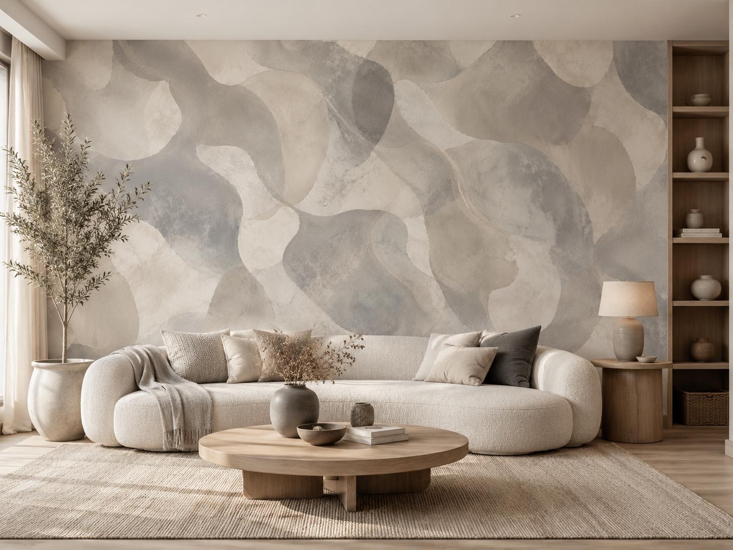 Smoky Grey Abstract Wallpaper: Soft Stone Wall Mural