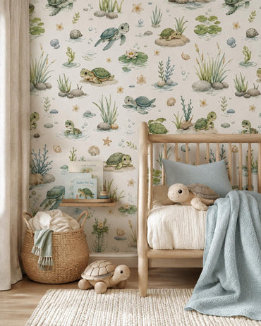 Turtle Wallpaper: Coastal Nursery Wall Mural