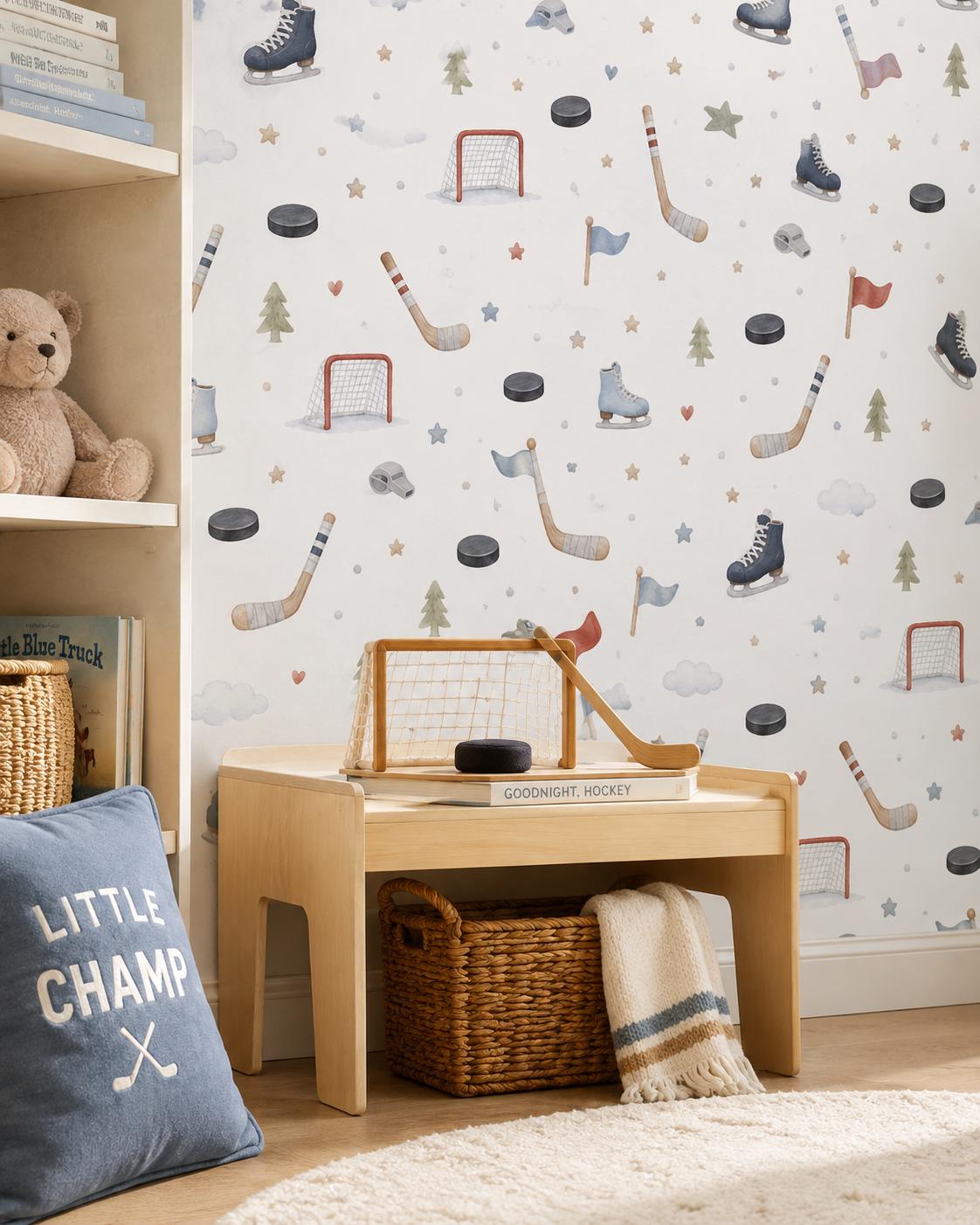 Hockey Stick Wallpaper: Winter Sports Nursery Wall Mural