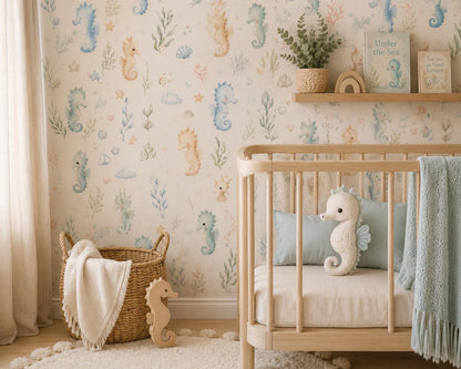 Seahorse Ocean Wallpaper: Coastal Nursery Wall Mural