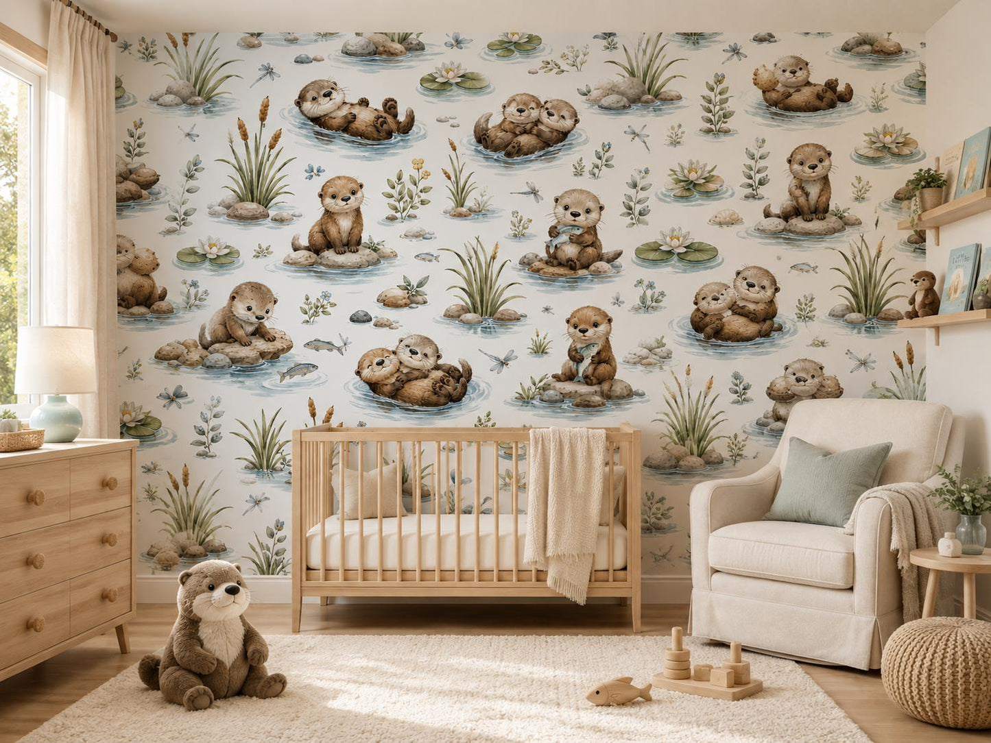 Otter River Peel and Stick Wallpaper Mural: Nursery Wall Decor