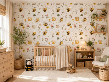 Bumble Bee Wallpaper: Garden Nursery Wall Mural