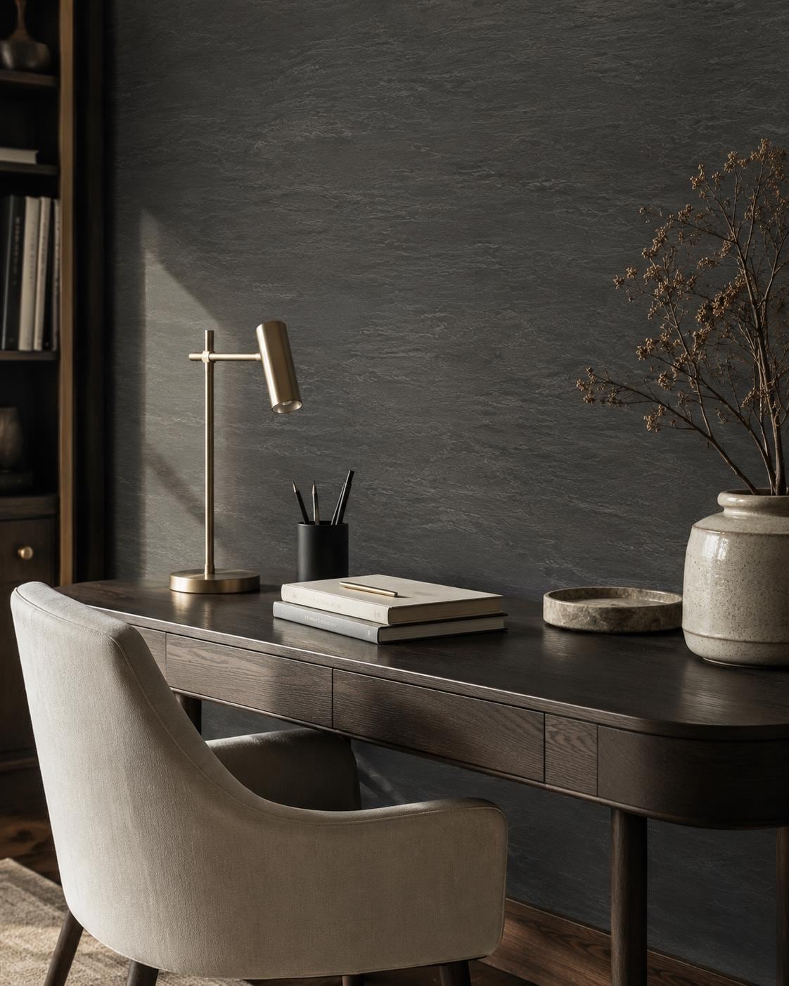 Charcoal Slate Wallpaper: Dark Stone Texture Wall Mural