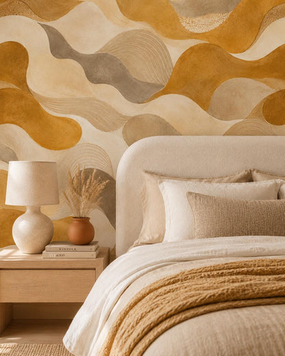 Ochre Abstract Wallpaper: Golden Earth Wall Mural