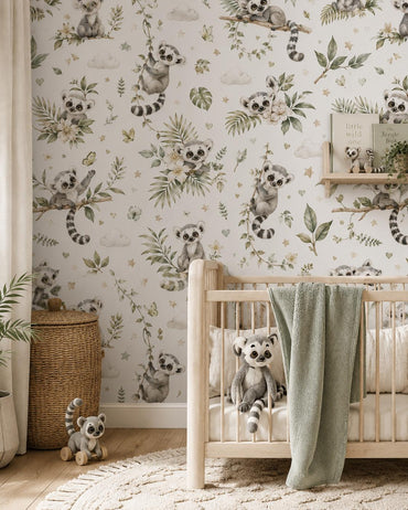 Lemur Jungle Wallpaper: Tropical Animal Nursery Wall Mural