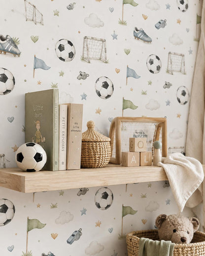 Custom Soccer Ball Nursery Wallpaper: Sports Theme Peel and Stick Mural