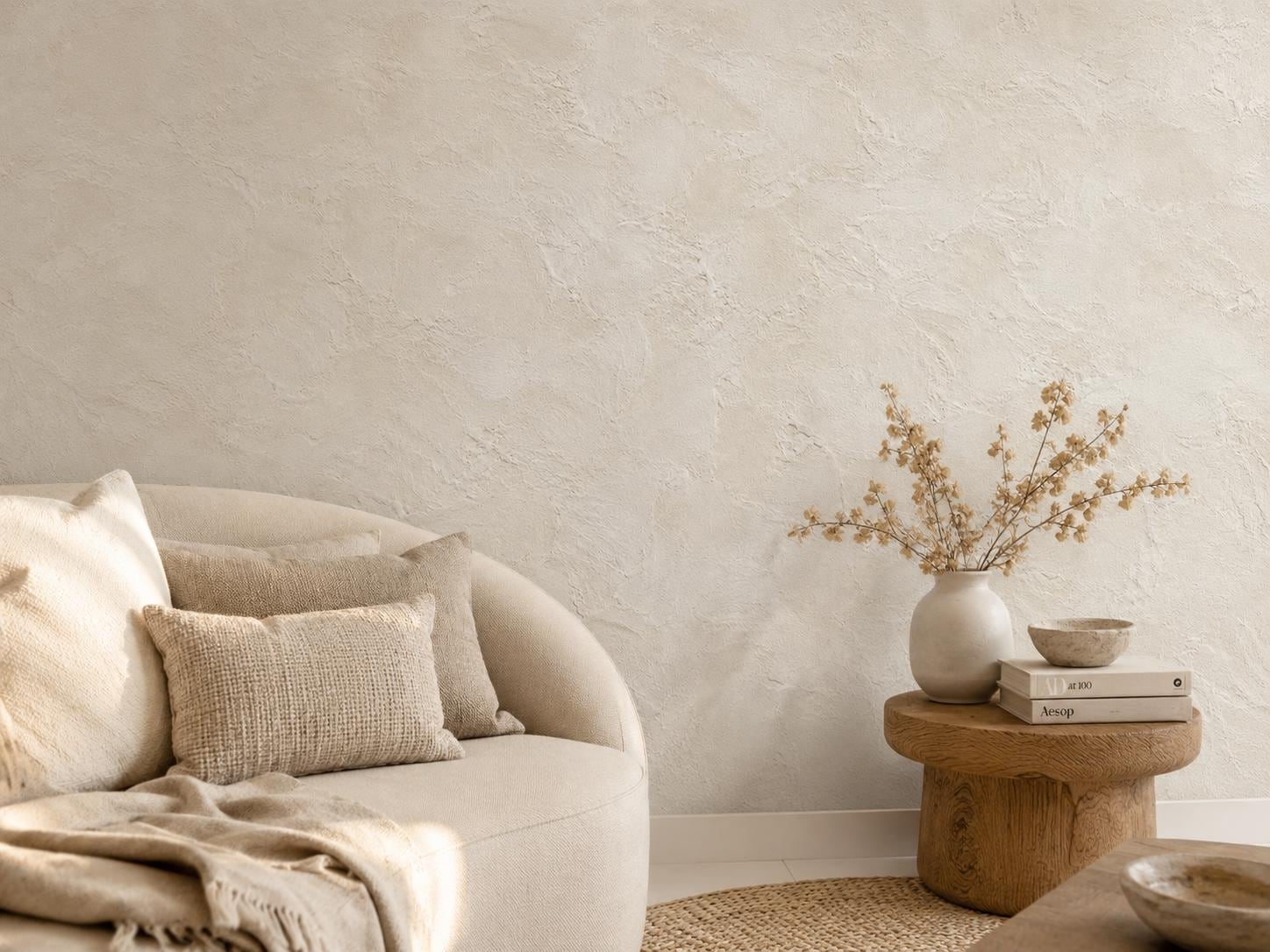 Soft Stucco Wallpaper: Warm White Textured Wall Mural