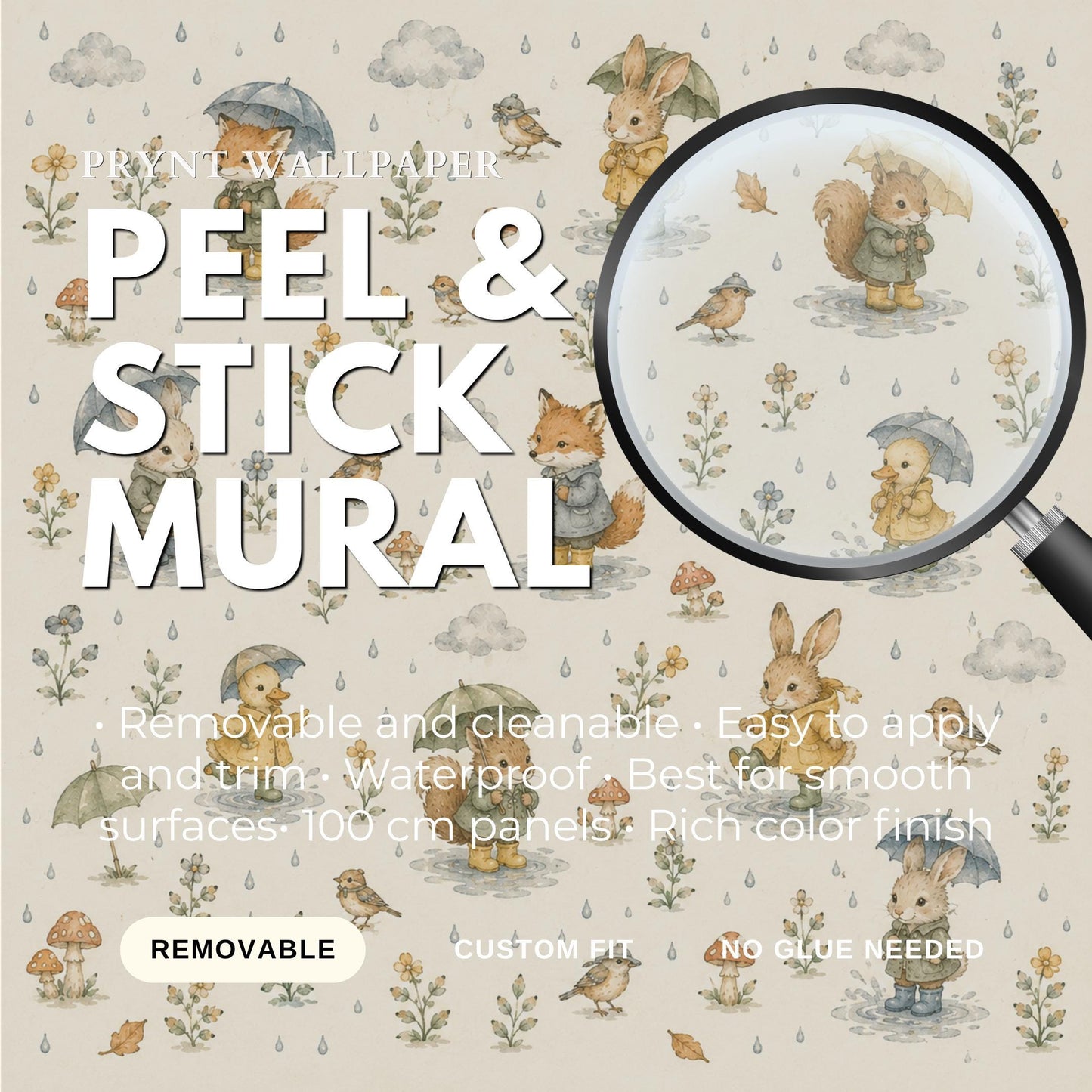 Rainy Day Woodland Wallpaper: Cozy Nursery Wall Mural
