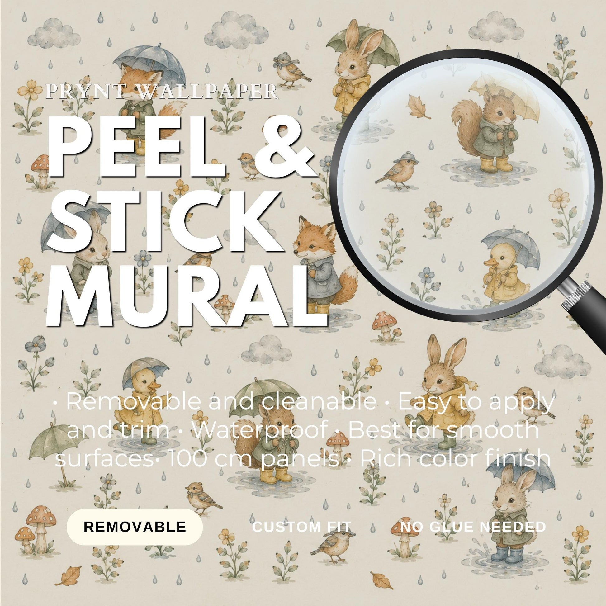 Rainy Day Woodland Wallpaper: Cozy Nursery Wall Mural
