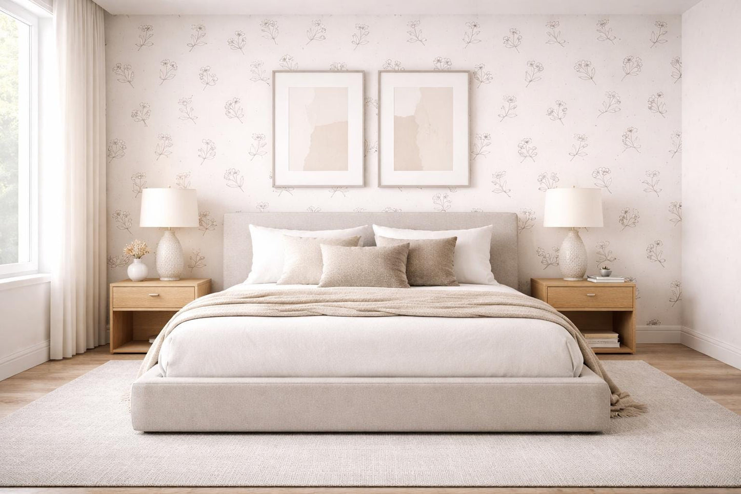Floral Line Wallpaper: Minimal Botanical Wall Mural