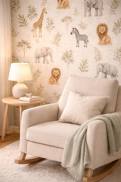 Safari Animal Wallpaper: Neutral Nursery Wall Mural