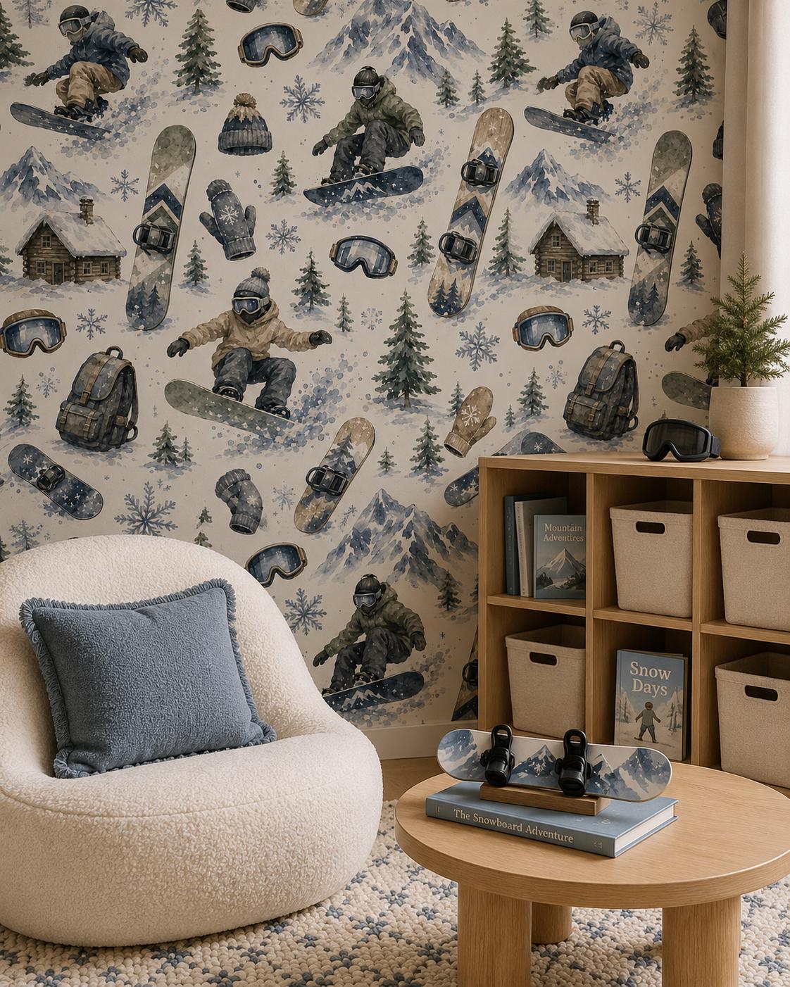 Snowboard Fun Wallpaper: Kids Winter Sports Wall Mural