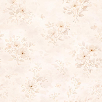 Cream Floral Wallpaper: Neutral Botanical Peel and Stick Wall Mural