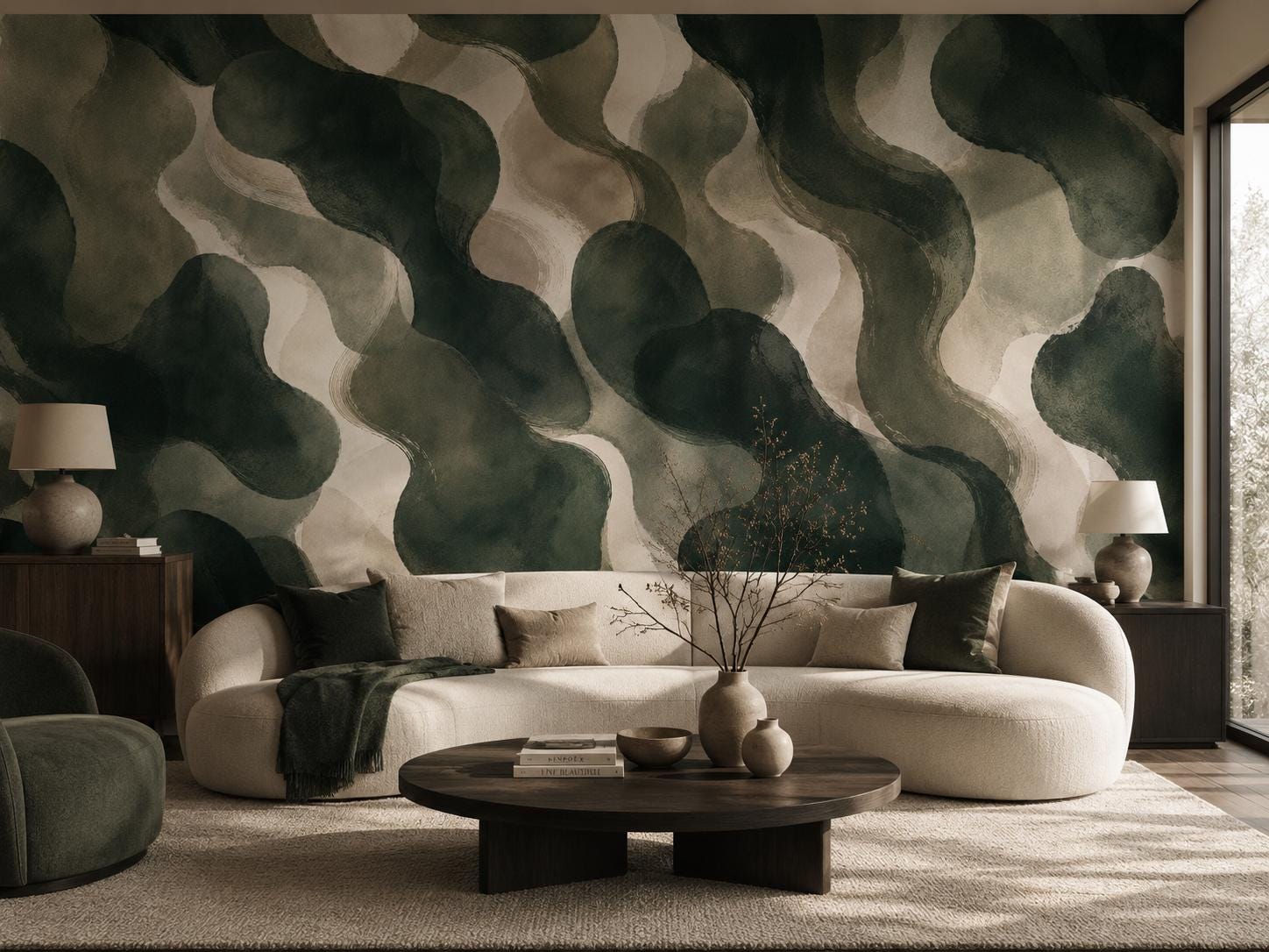 Deep Emerald Abstract Wallpaper: Moody Green Wall Mural