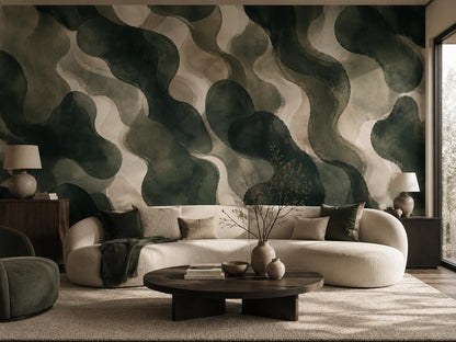 Deep Emerald Abstract Wallpaper: Moody Green Wall Mural