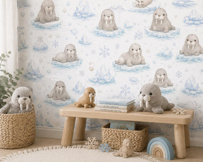 Walrus Arctic Wallpaper: Winter Animal Nursery Wall Mural