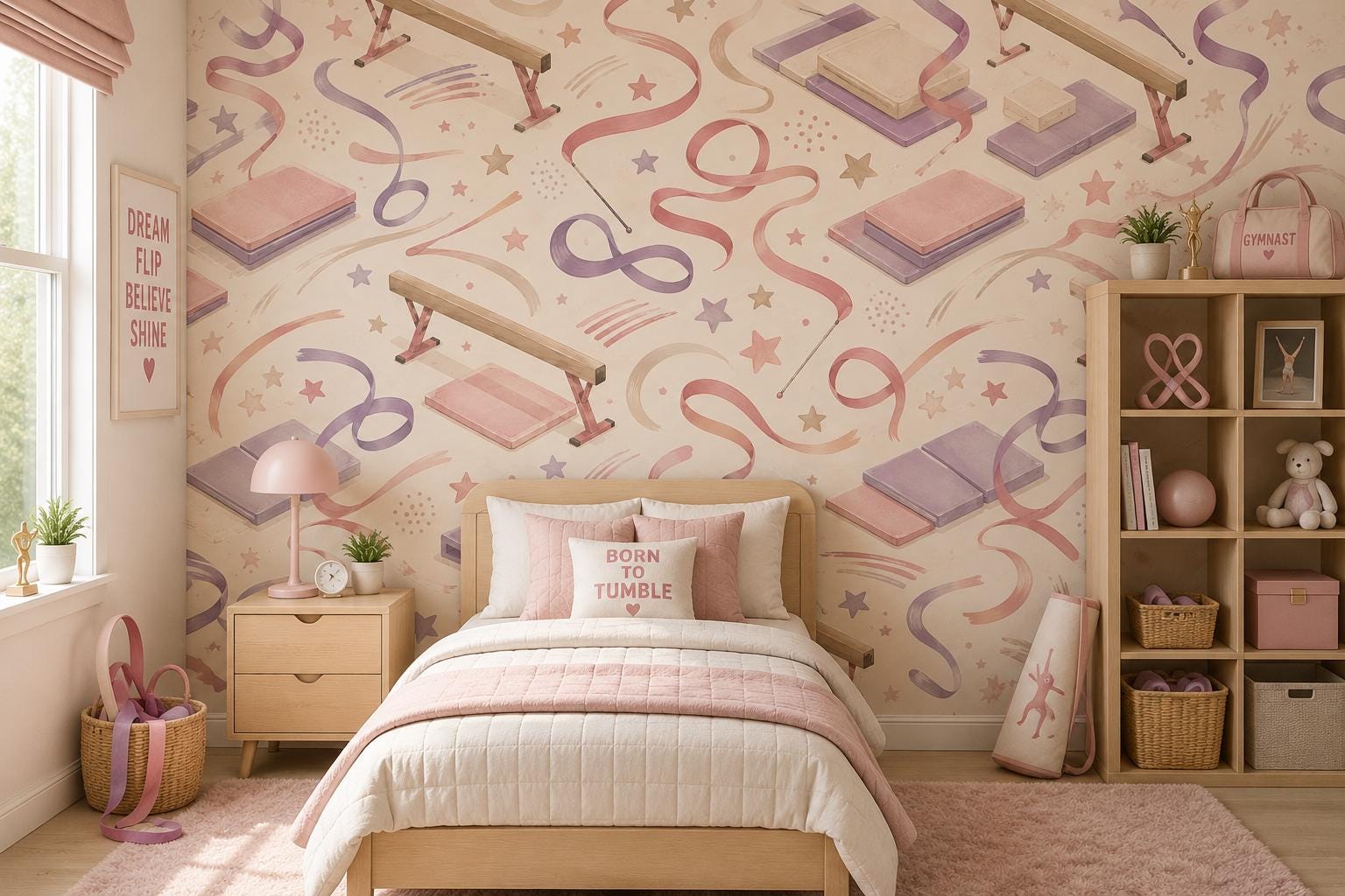 Kids Gymnastics Wallpaper: Soft Sports Wall Mural for Girls Room