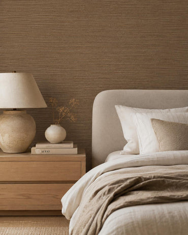 Mocha Grasscloth Wallpaper: Brown Woven Texture Wall Mural