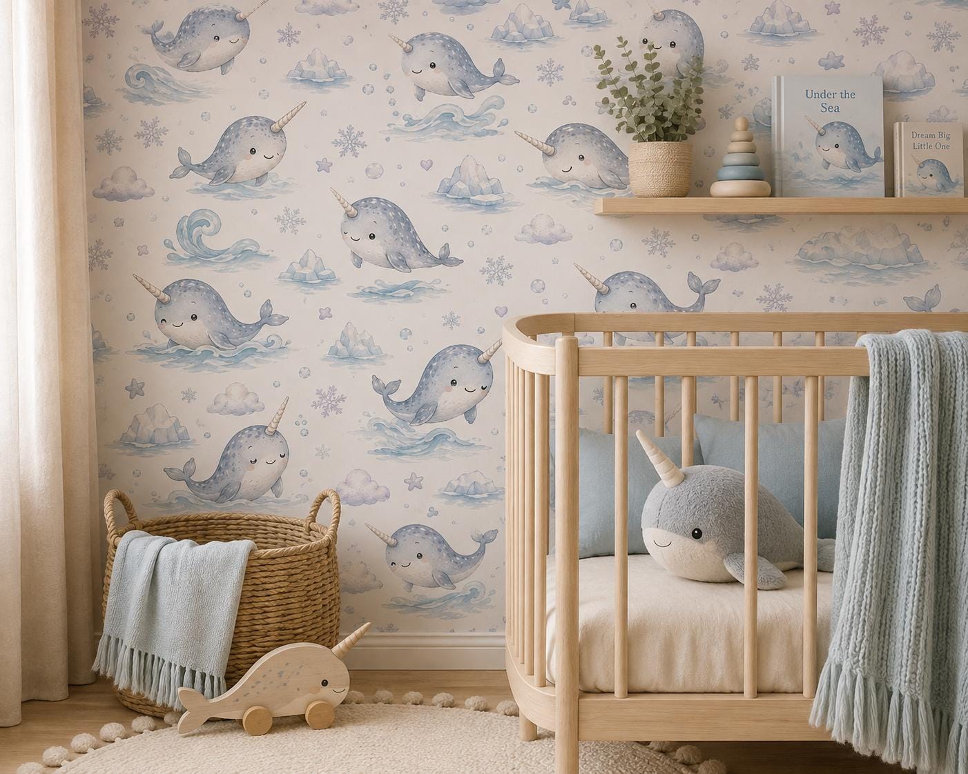 Narwhal Arctic Wallpaper: Ocean Animal Nursery Mural