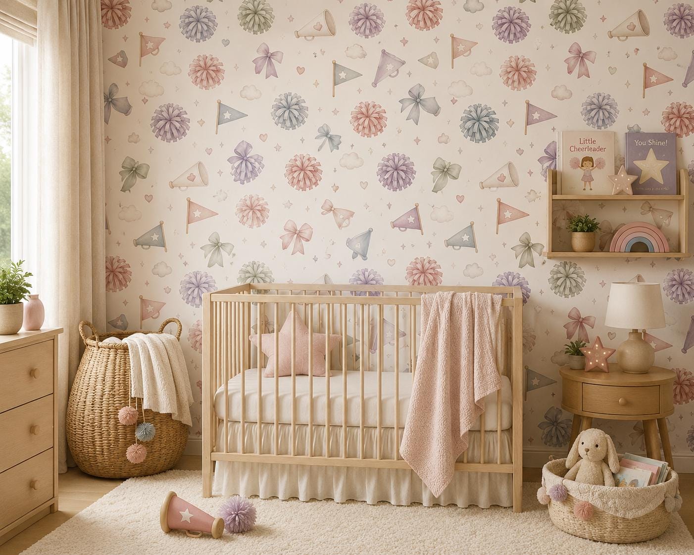 Cheerleading Wallpaper: Pom Pom Sports Nursery Mural