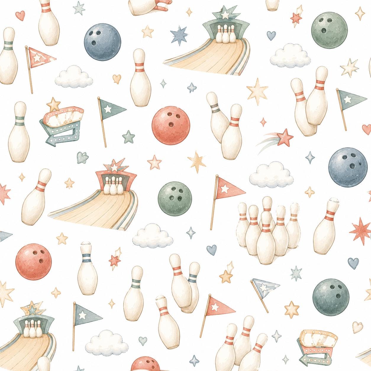 Bowling Pin Wallpaper: Retro Sports Nursery Wall Mural