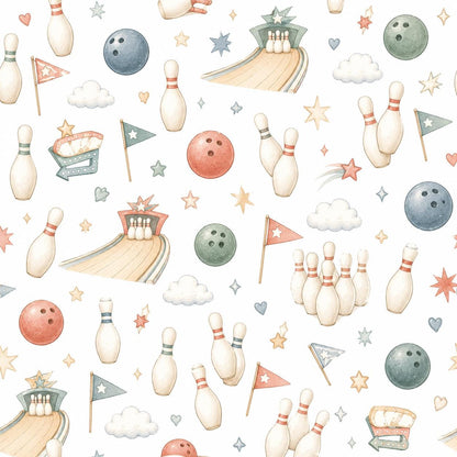 Bowling Pin Wallpaper: Retro Sports Nursery Wall Mural
