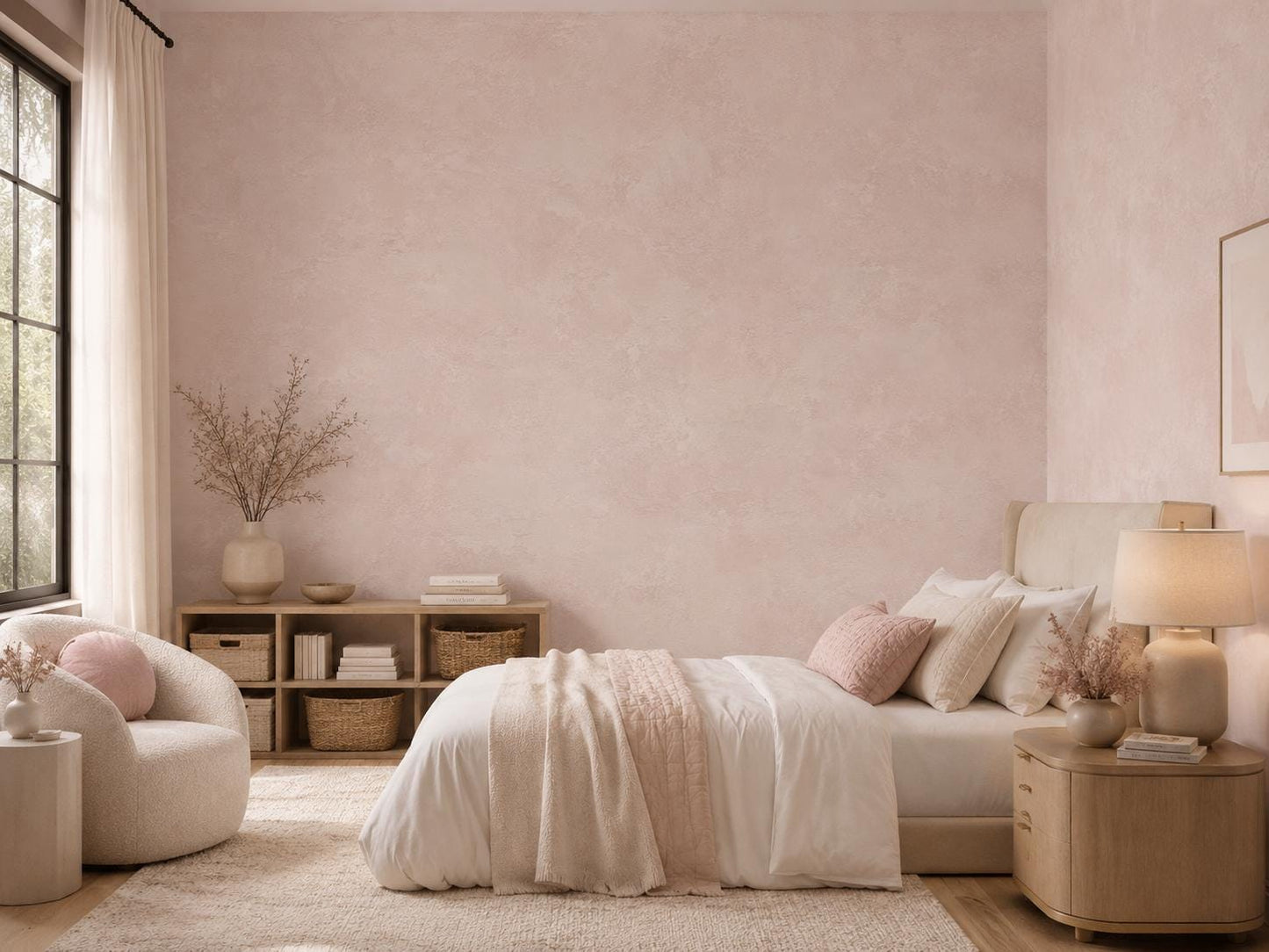 Blush Plaster Wallpaper: Soft Pink Textured Wall Mural