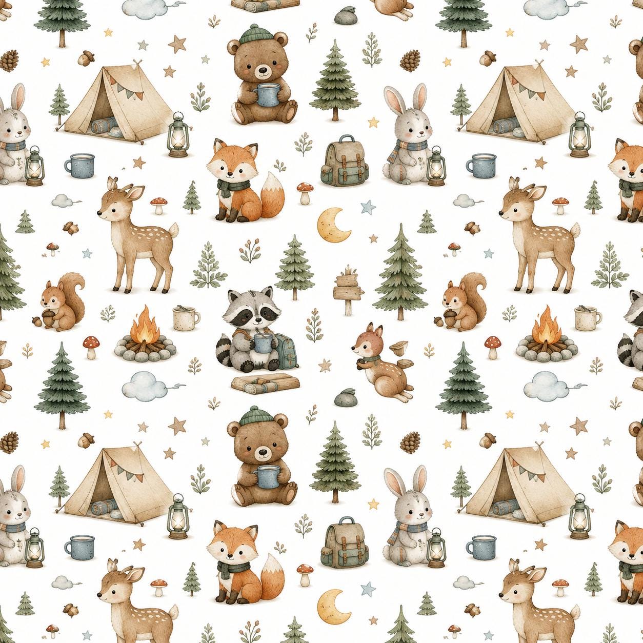 Forest Camping Wallpaper: Woodland Animal Mural