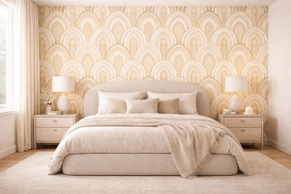 Beige Art Deco Arch Wallpaper: Geometric Arch Mural (Peel and Stick)