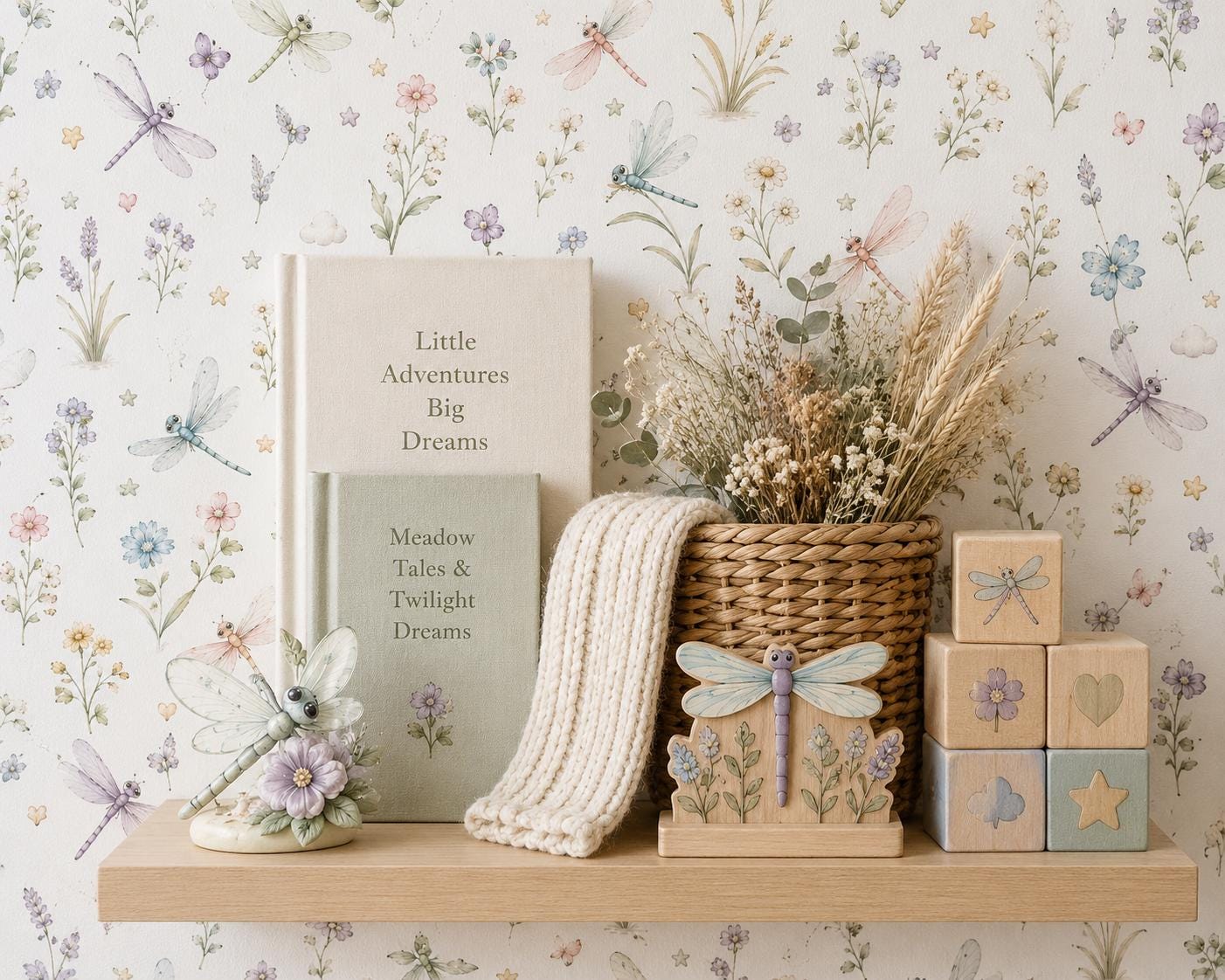 Dragonfly Meadow Wallpaper: Floral Nature Nursery Mural