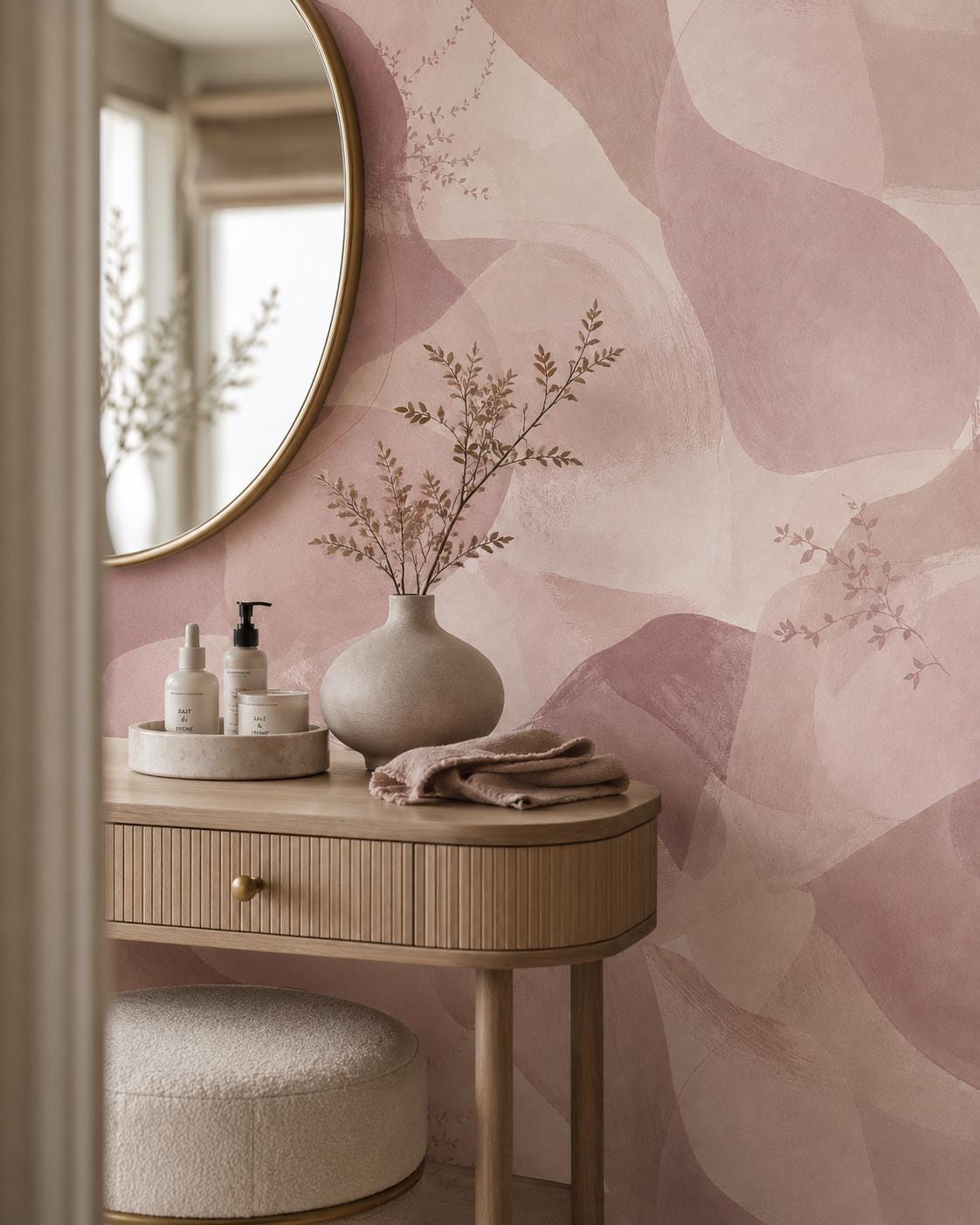 Dusty Mauve Abstract Wallpaper: Soft Blush Wall Mural