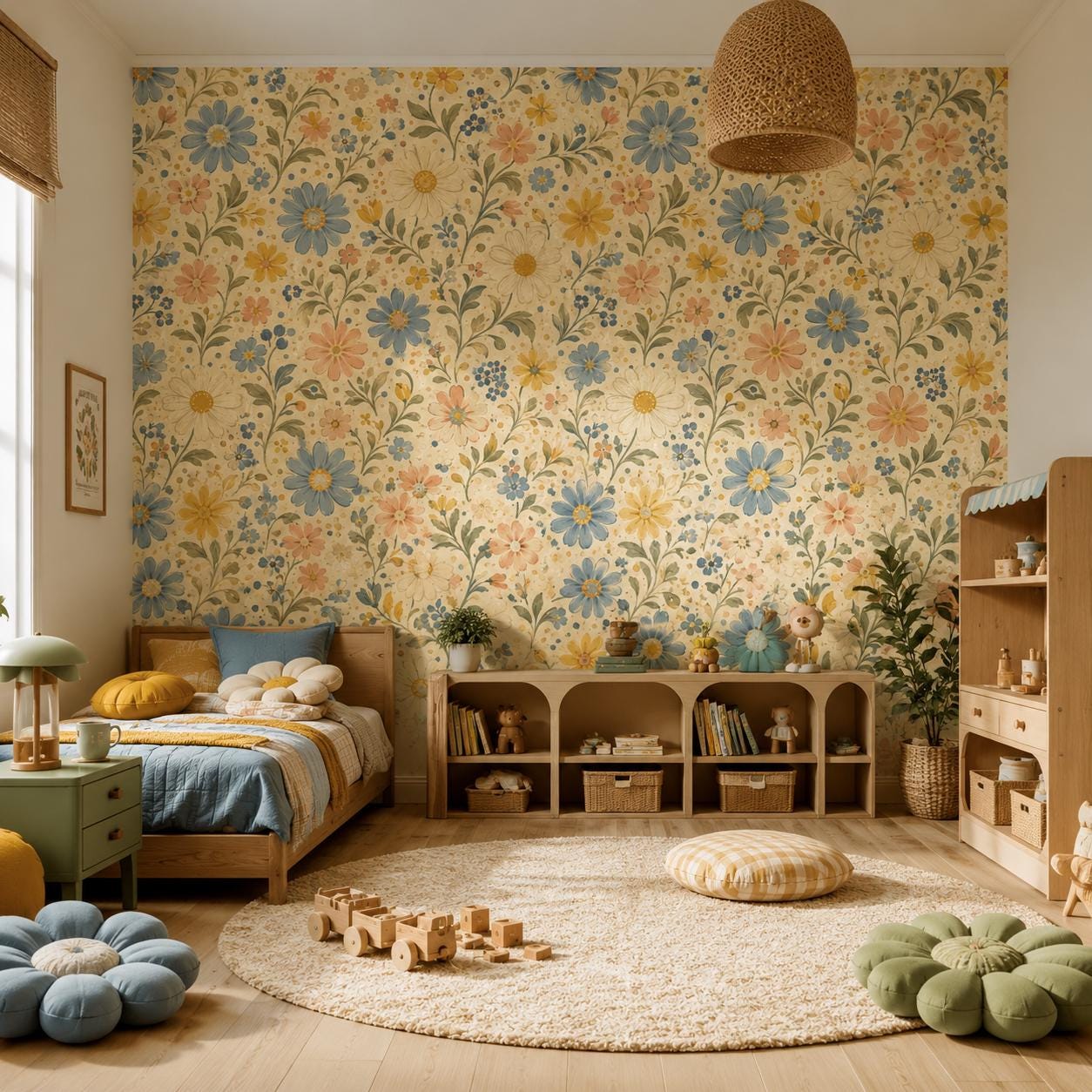 Retro Daisy Garden Wallpaper: Vintage Floral Wall Mural