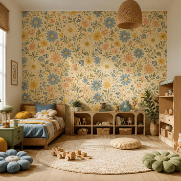 Retro Daisy Garden Wallpaper: Vintage Floral Wall Mural
